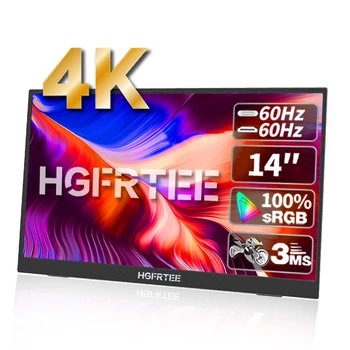 HGFRTEE 14 인치 4K 휴대용 모니터, 3840x2160 100% SRGB ADS-IPS 확장 디스플레이, 브래킷 포함, PC 노트북 전화 스위치용 