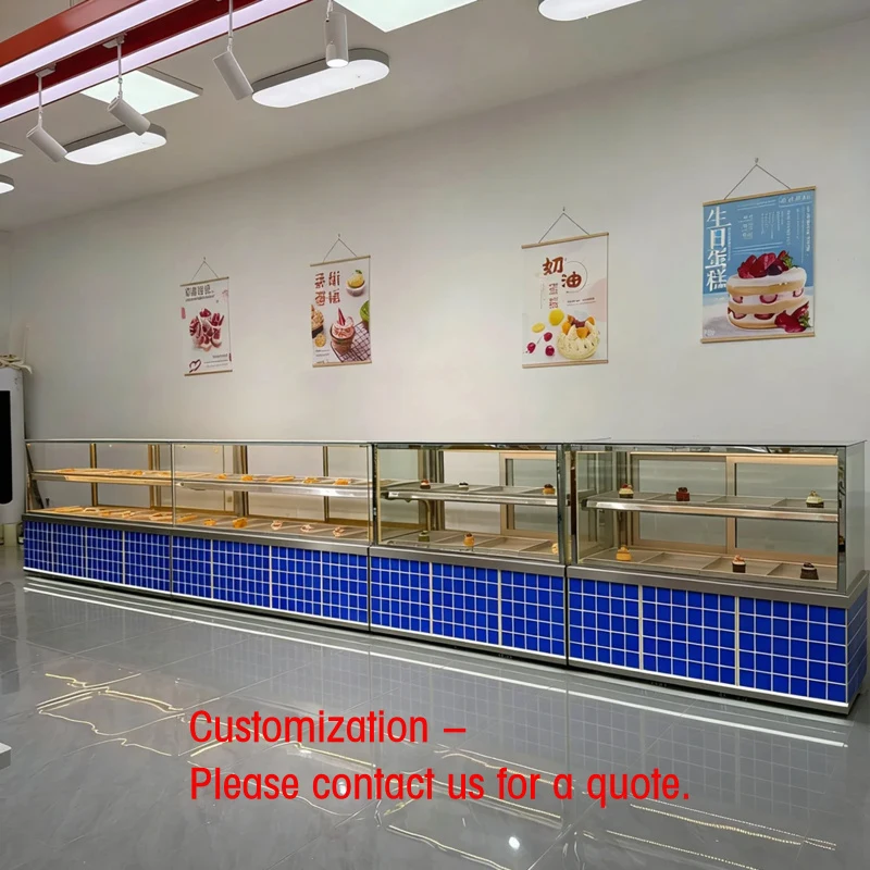 

custom.Customized European Style Wooden LED Lighting Bakery Counter Display Rack with Glass Bread Bar Lock