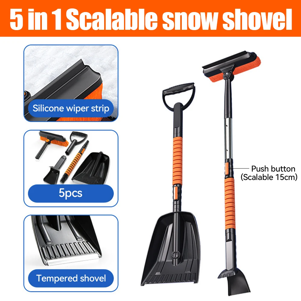 5Pcs Car Ice Scraper Winter Ice Removing Brush Shovel Tools Foldable Snow Scraper Windshield Car Wash Accessory Winter Scraping