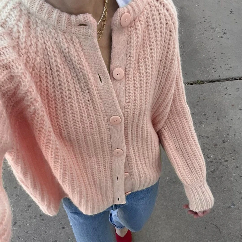 Preppy Button Up Knitted Cardigan Autumn Winter Casual Solid Color Basic Knitwear Coats Vintage Y2K Aesthetic Sweater Clothes