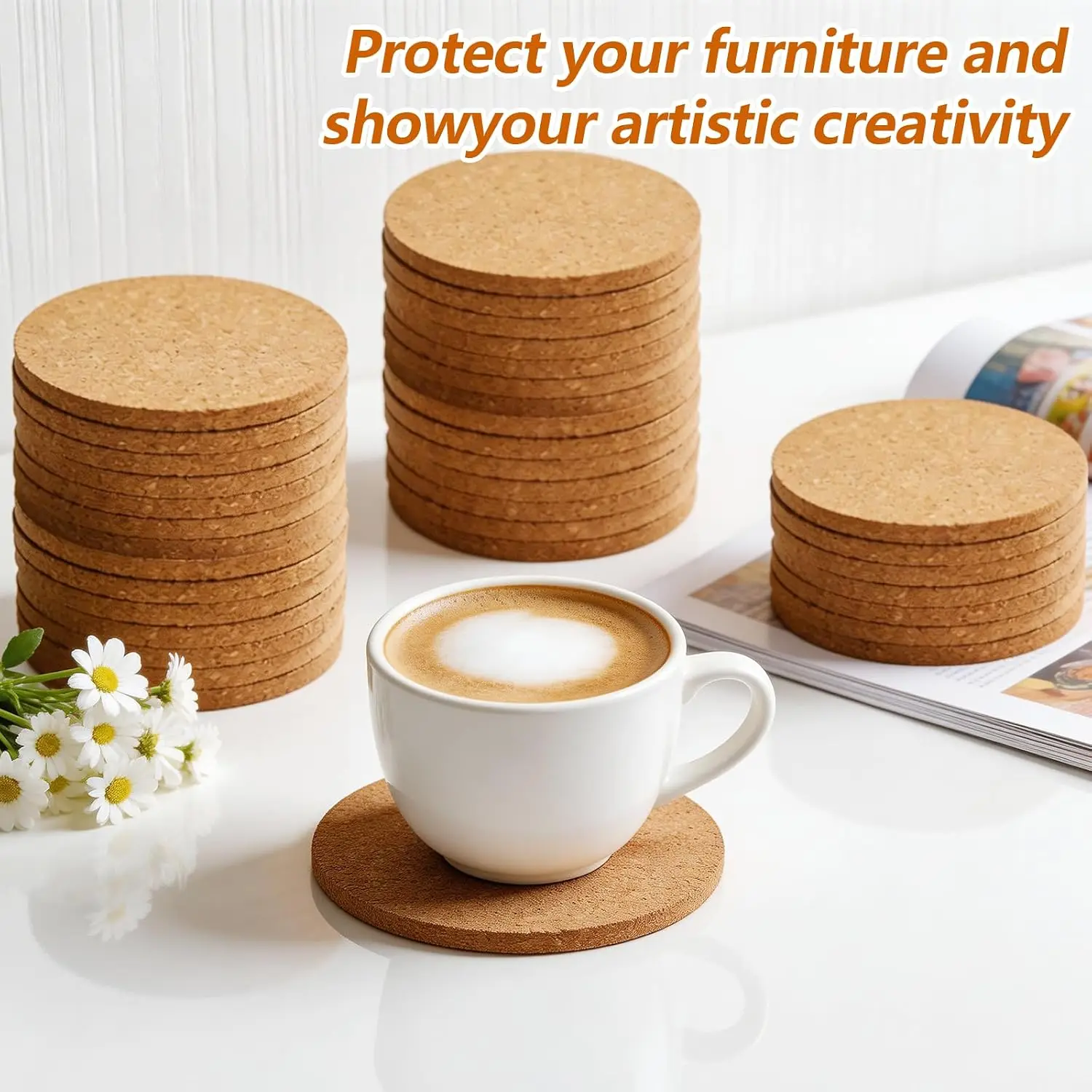 100pcs Non-Slip Cork Coasters Natural Wooden Round Cup Mats Drinks Tea Coffee Holder Cork Heat Insulation Pads Table Decoration