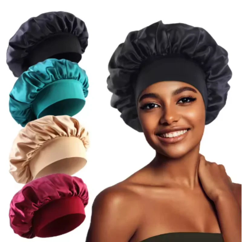 1/3/5/10 pcs mix Newly Silk Bonnet for Wide-brimmed Sleeping Satin Hair Bonnets Soft Elastic Band for Women Men Curly Hair Use