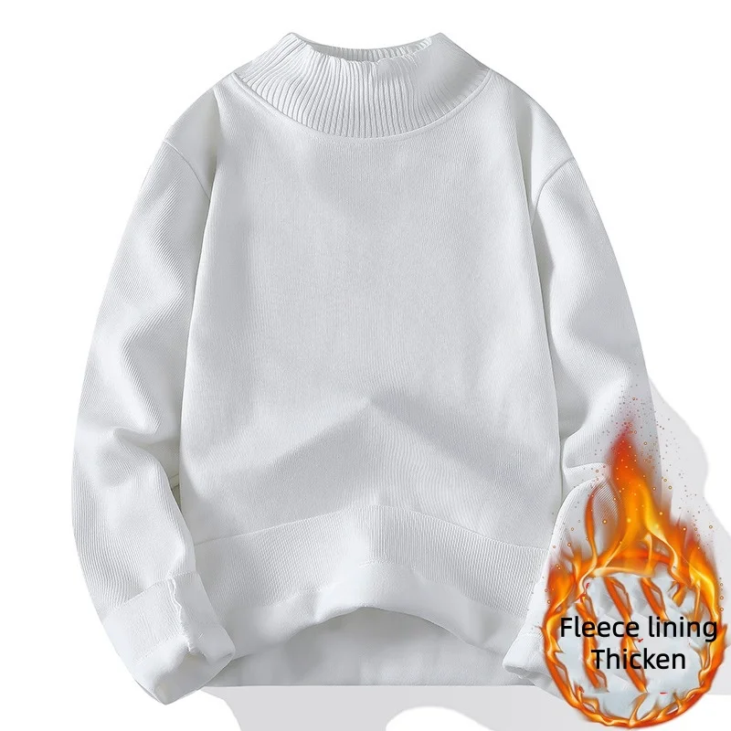 

Round-neck fleece-lined thickened men's pure-colored fluffy knitted sweater winter warm loose pullover shirt Y2K vintage style