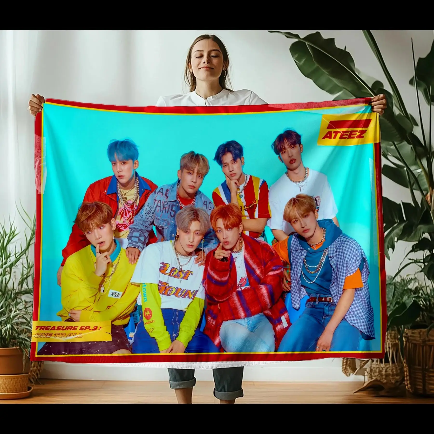 

Плед с принтом ATEEZ Kpop, мягкий и теплый плед для пикника, идеально подходит для дома, путешествий, в качестве подарка на день рождения