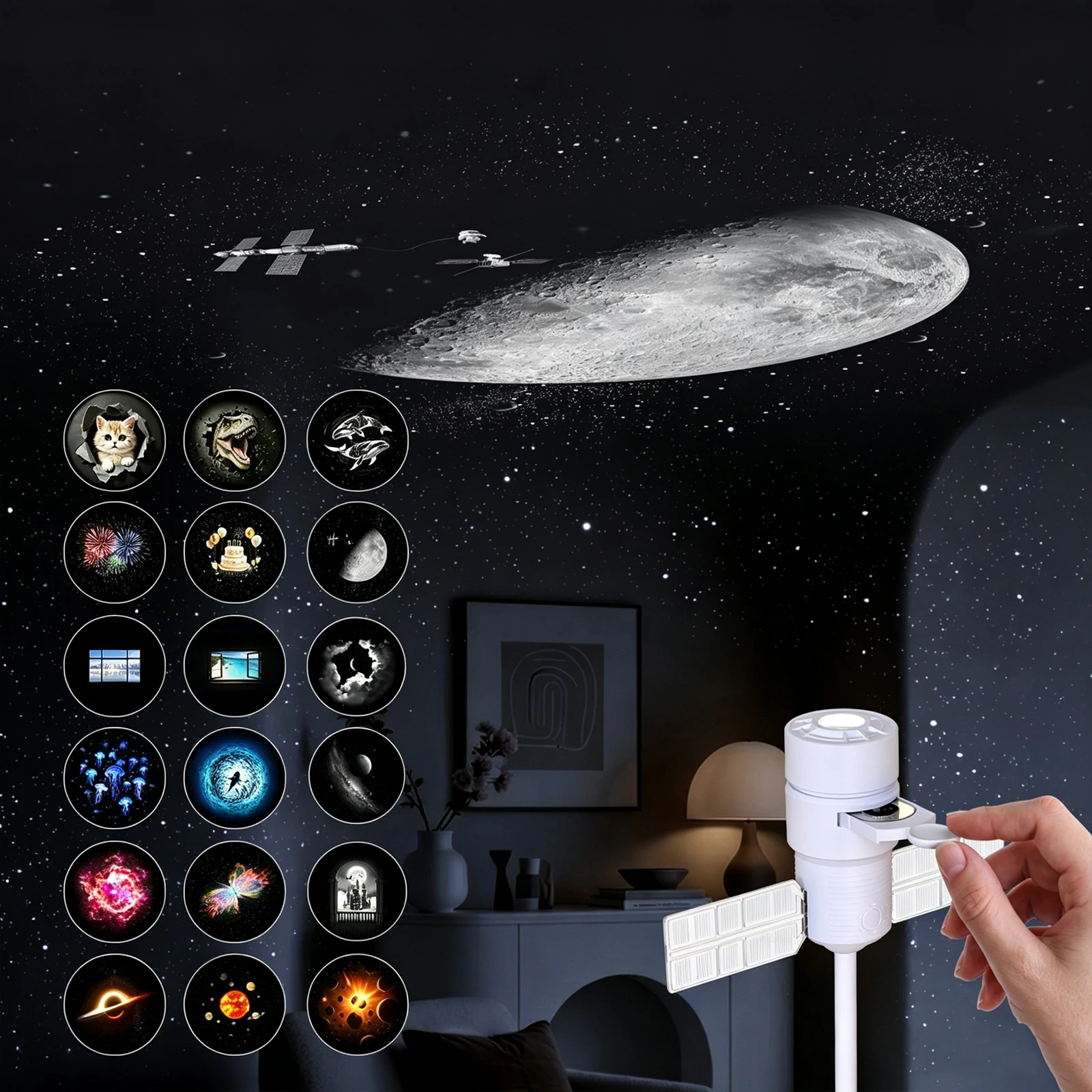 USB Star Projector Night Light 2 in 1 Galaxy Lamp 360 Flexible Gooseneck 5 Film Cards Dual Mode Kids Bedroom Space