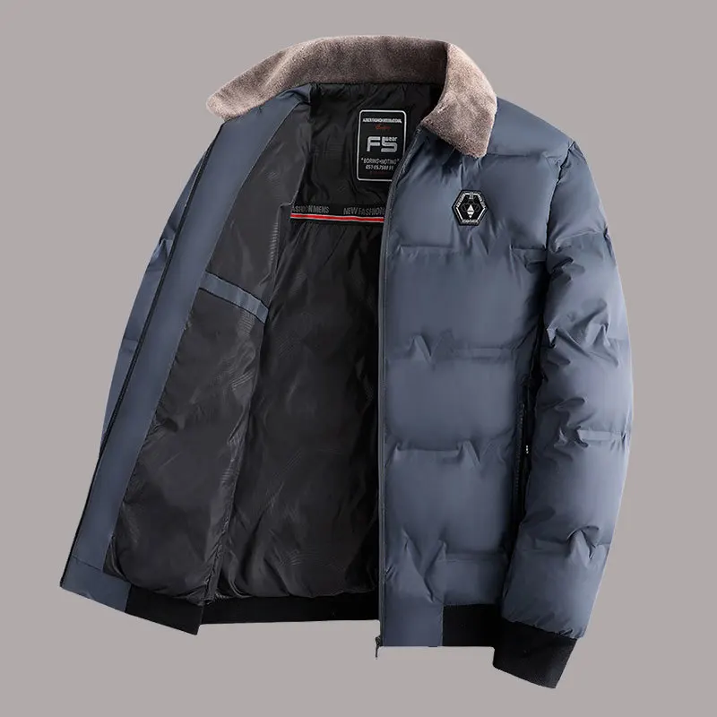 Fashionable Wool Collar Men's Padded Jacket Winter Thickened Warm Wadded Jacket Male Slim Fit Lapel Down Jacket Outwear Clothes