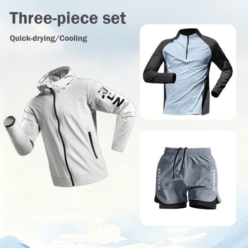Men's Fitness Clothing Three-piece Set Quick Dry Sport Running High Elastic Basketball Training Suit Breathable Summer Thin