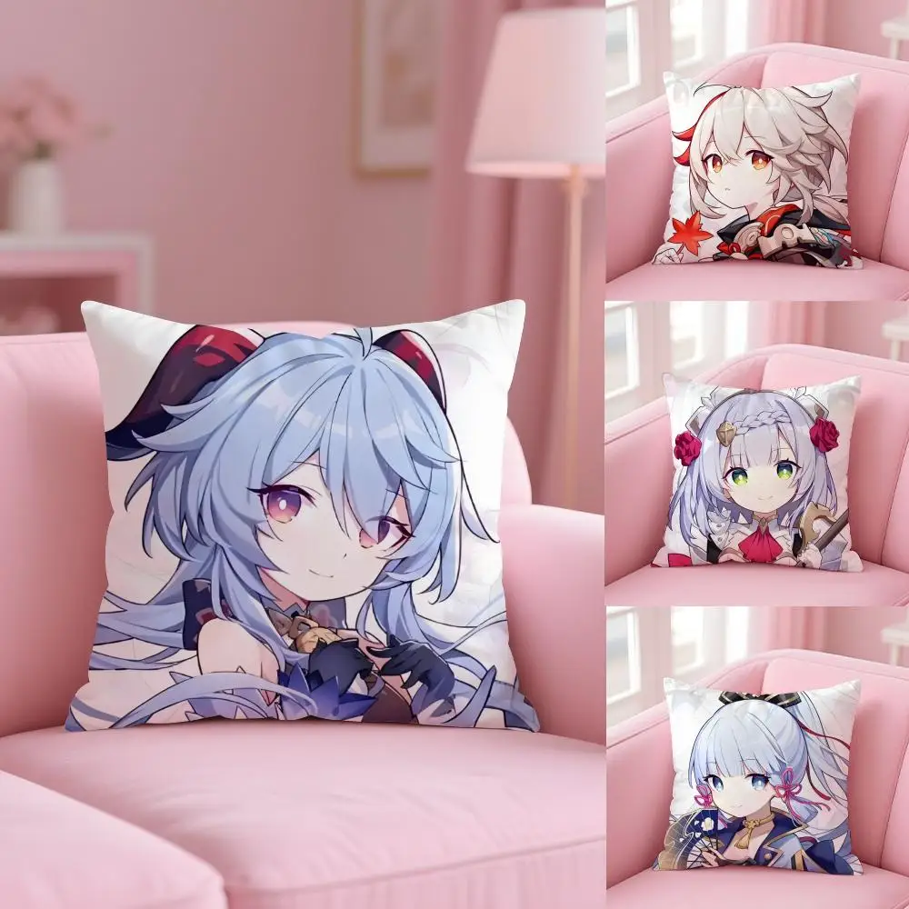 Cartoon Honkai Impact Federa per cuscino carina Tessuto felpato Morbido divano stampato fronte-retro Caldo inverno Regalo per la casa Fodera per cuscino