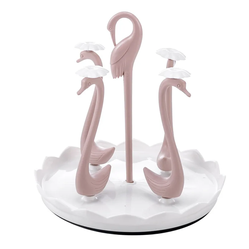 

Creative Rotatable Cup Holder Swan Shaped 4/6 Heads Cup Support Frame Detachable Plastic Drinking Cup Drainer Stand Rack