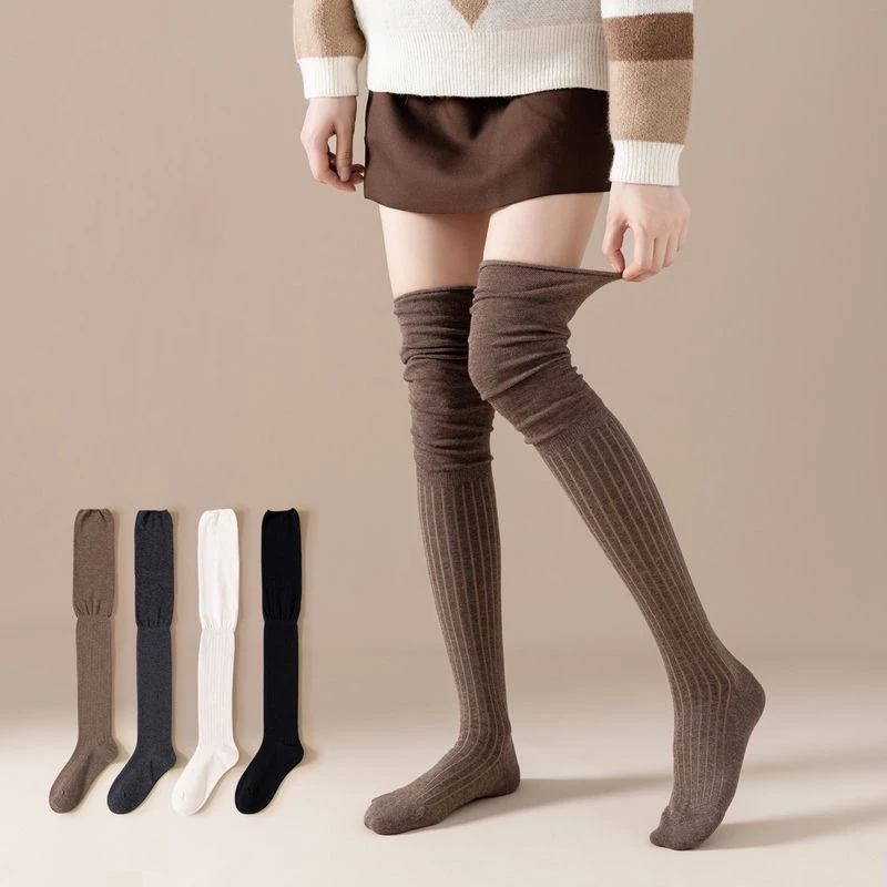 

Autumn Woolen Knitted Long Socks JK Stockings For Women Girl Leg Warmer Solid Color Thigh High Stockings Over Knee Socks