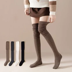 Bas JK en laine pour femmes et filles, jambières, document solide, cuisse haute, chaussettes au-dessus du genou, automne