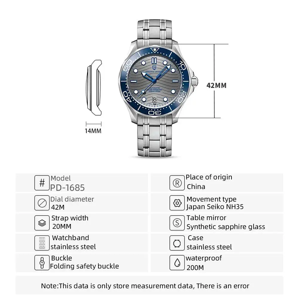 PAGANI DESIGN Men\'s Mechanical Watches Automatic Watch For Men Sapphire crystal 100M Stainless steel Diving Wristwatch clock man