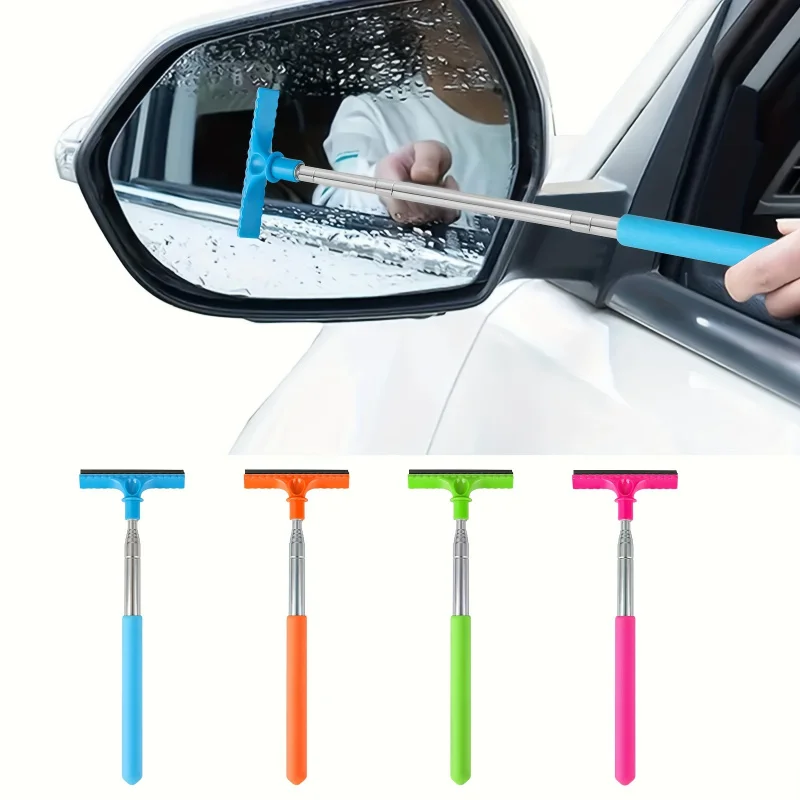 

[Portable Car Window Cleaner] 1pc Extendable Car Window Cleaner Sponge & Brush | Portable Manual Water Scraper for Rearview