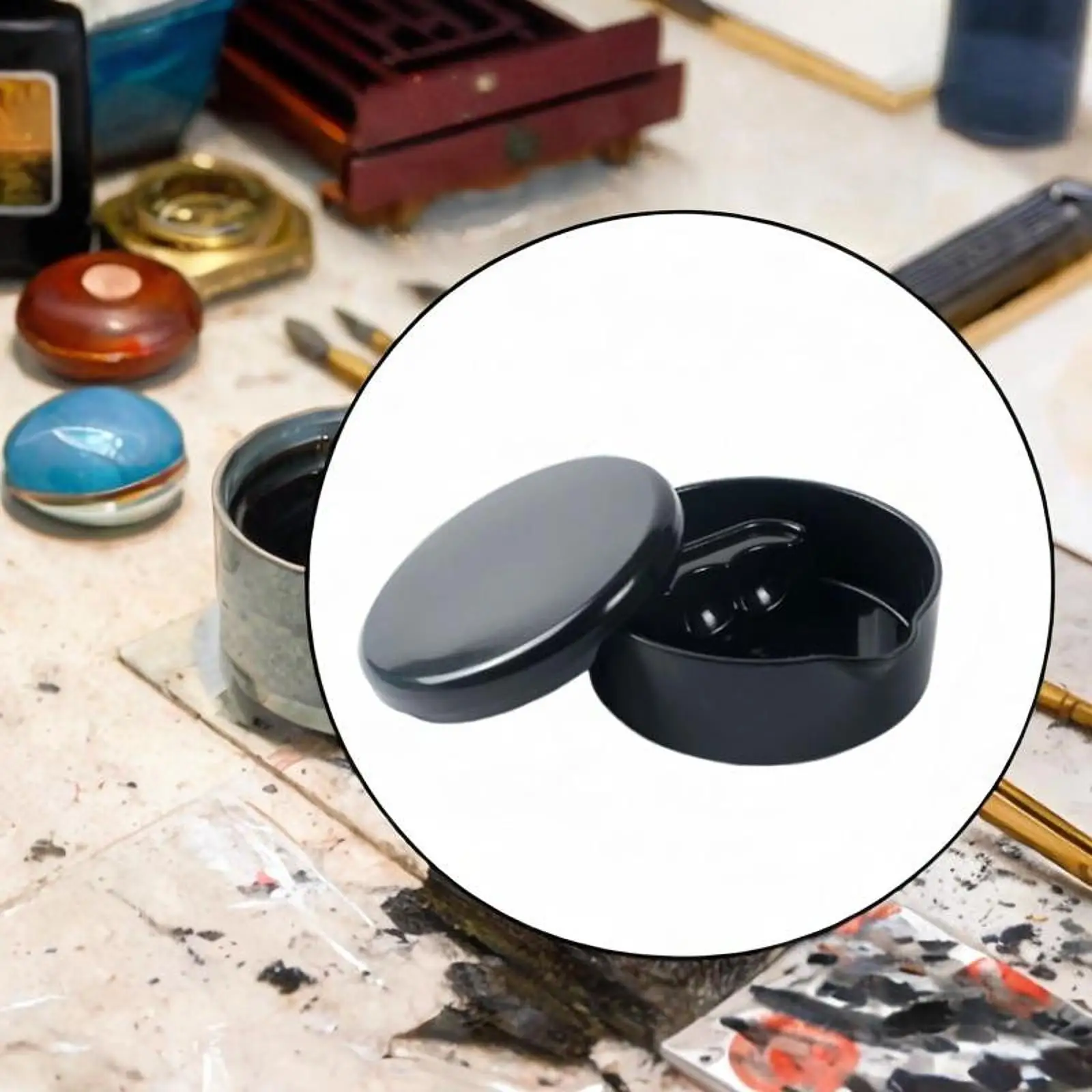 Calligraphy Inkstone with Cover Students Supplies for Chinese Japanese Writing Inkstone Professional Ink Plate Ink Well Dish