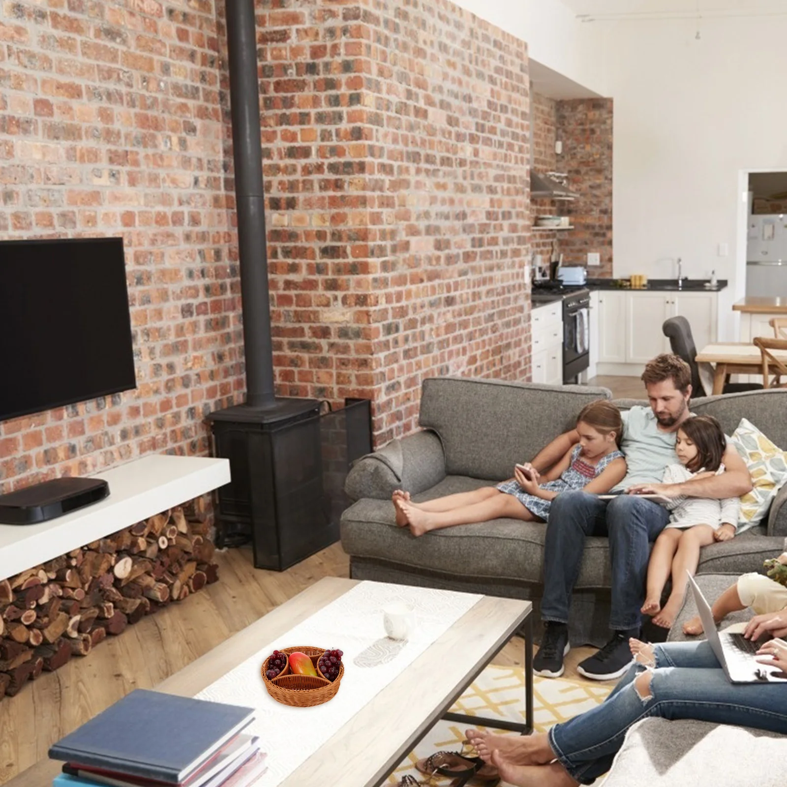 

1Pcs Five Compartments Fruit Basket Woven Basket Storage Holder Snack Organizer Kitchen Home Use Food Holder