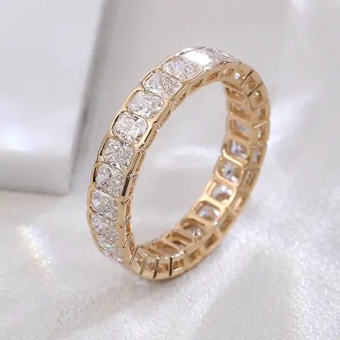 Provence Luxury full band Ring 10K Solid Gold Radiant cut DEF/VS Lab Diamond Wedding Engagement ring jewelry Christmas Gifts