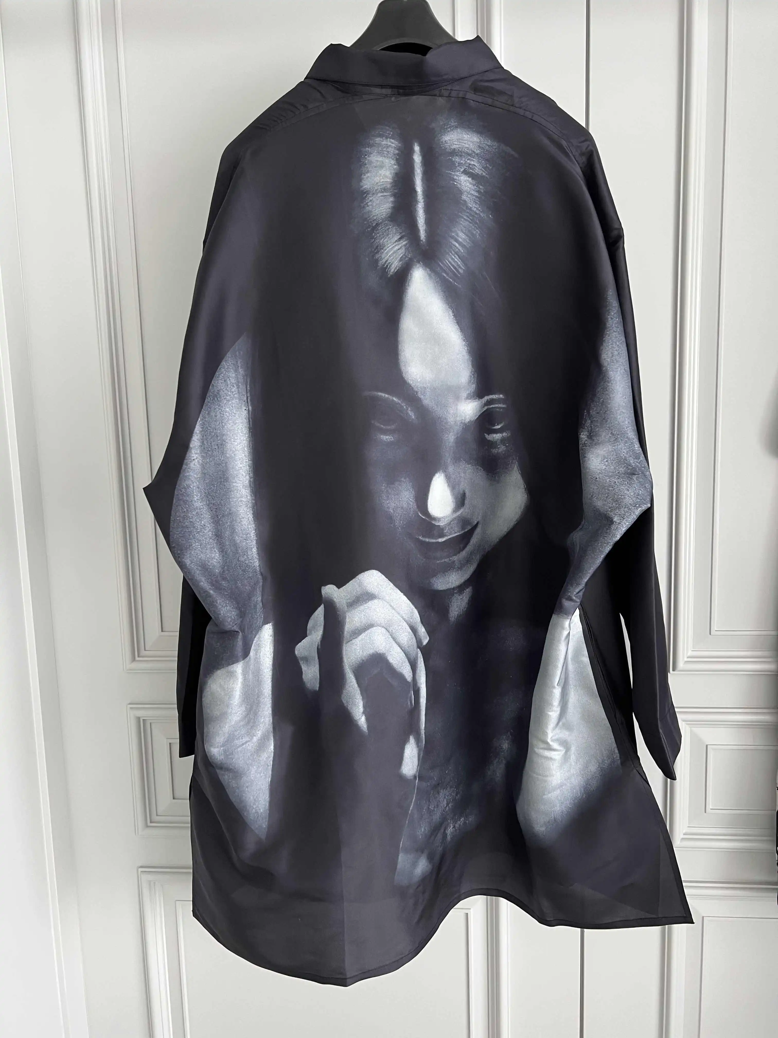 

TOP-YAMAMOTO Original Design Uchida Suzu Silk Printed Trench Coat for Men, Dark luxury style