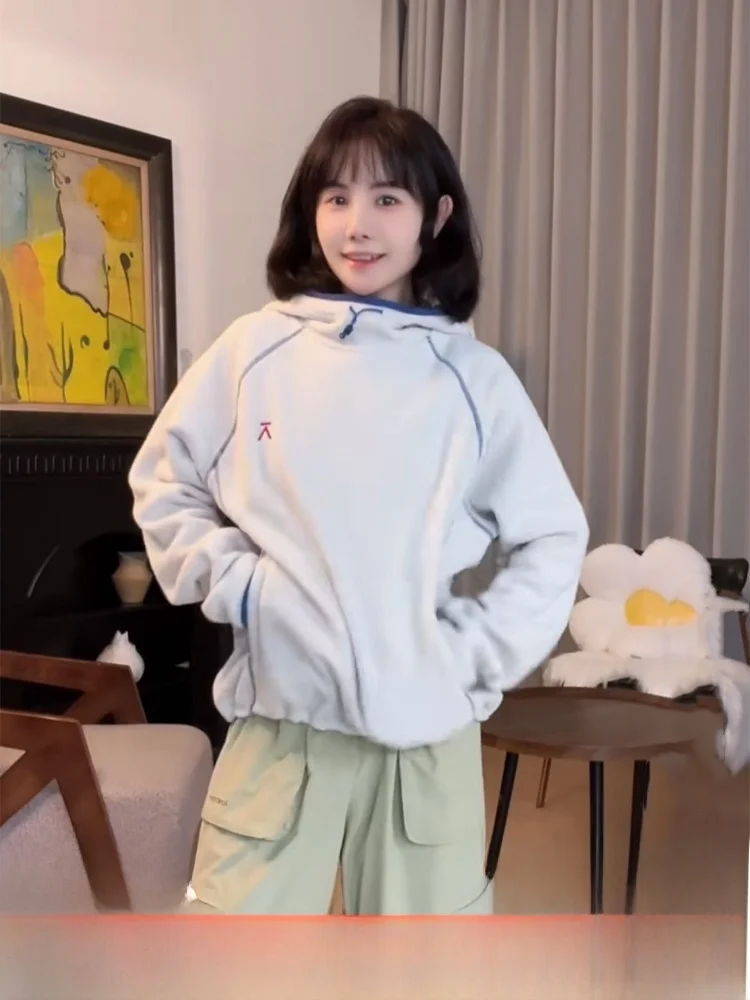 

Толстовка с капюшоном на открытом воздухе, толстовка на подкладке Fce, повседневная цветная блузка, теплая пара, длинный свек Jaet, подставка с буквенным принтом...