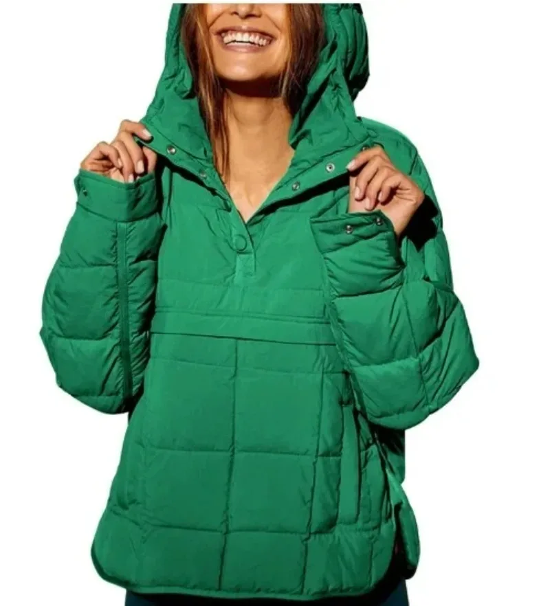 Women's Casual Fashion Solid Color Before Short After Long Cotton Jacket, Loose Long-sleeved Hooded Top, Women Autumn and Winter