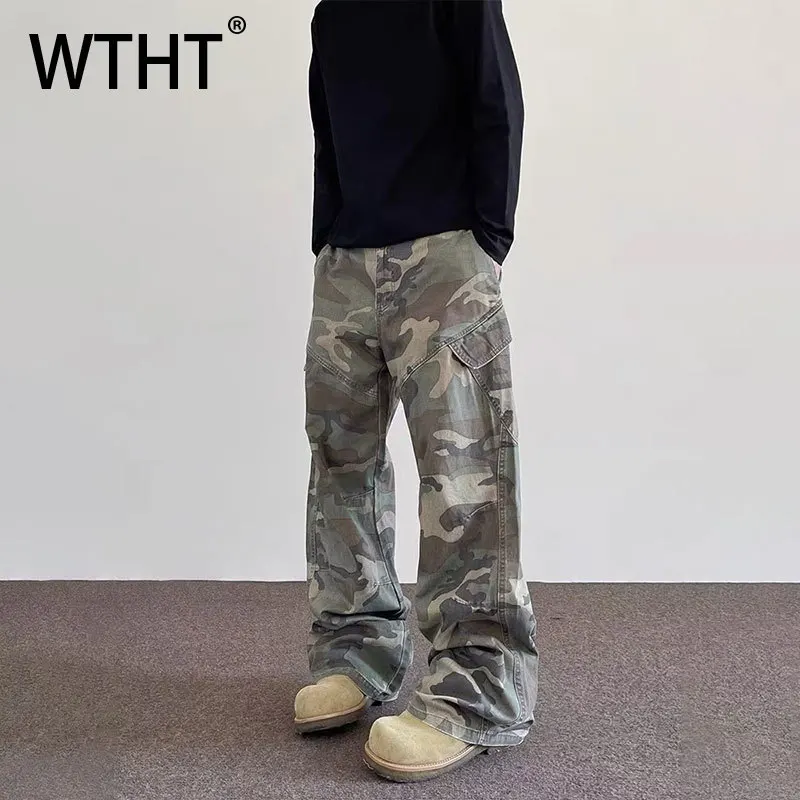 

Мужские винтажные джинсы WTHT с камуфляжными вставками, свободные, с высокой талией, повседневные, лето 2026, 2A2980