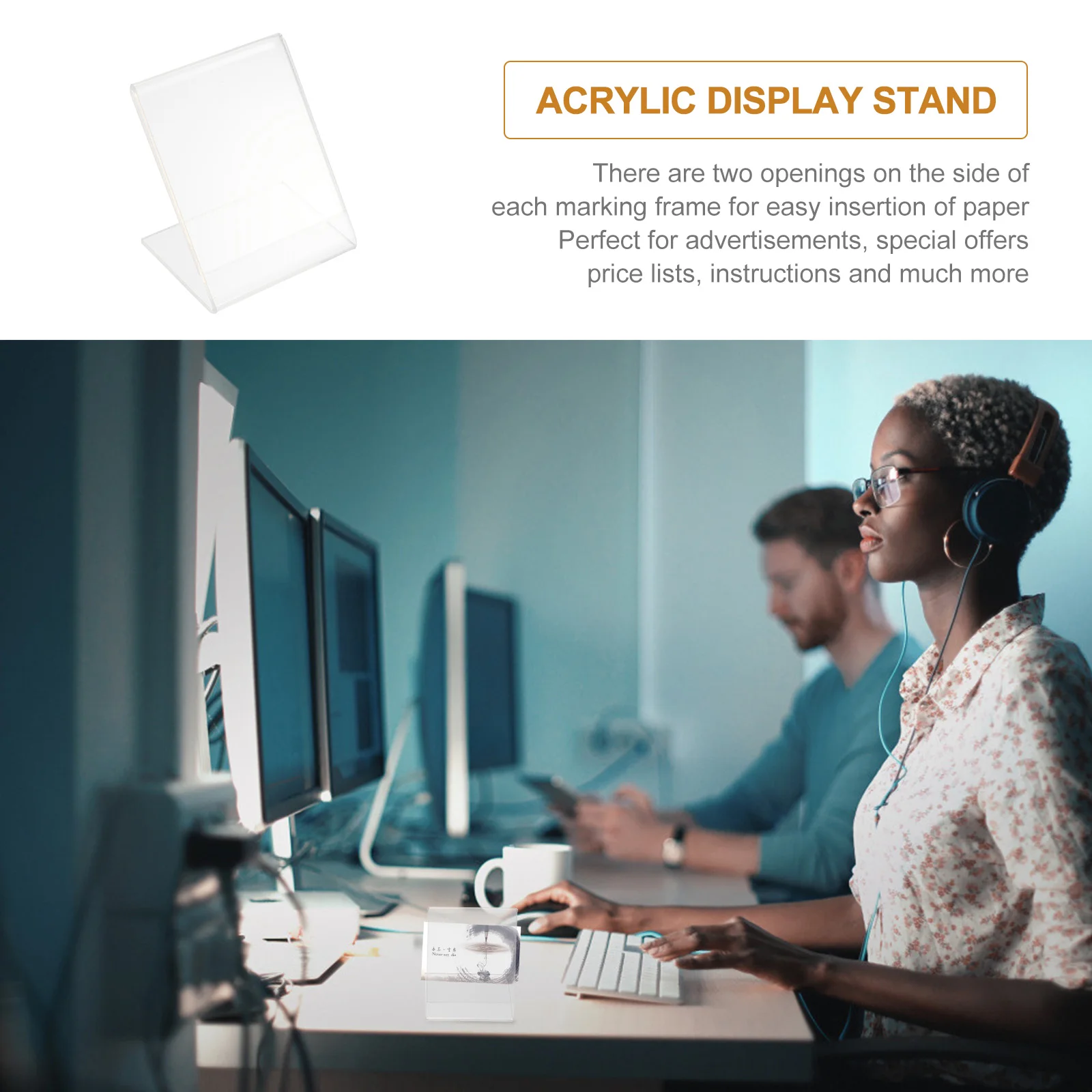 2pcs QR Code Card Acrylic L Shape Display Stand Name Cards Holders Price Label Holder Clear Sign Desk Menu Trade Show