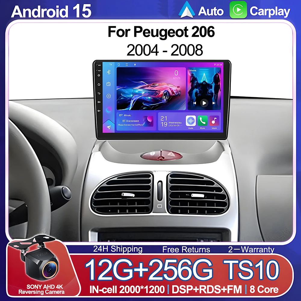 

Android 15 For Peugeot 206 2004 - 2008 Auto Radio Touch Screen Multimedia Player Navigation GPS DVD 4G WIFI NO 2 Din Car Radio
