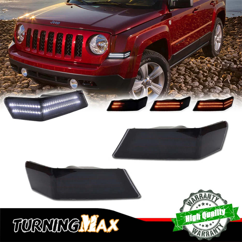 

Switchback Amber Dynamic LED Car Front Bumper Turn Signal Lights w/ White DRL Driving/Parking Lights For Jeep Patriot 2007-2017