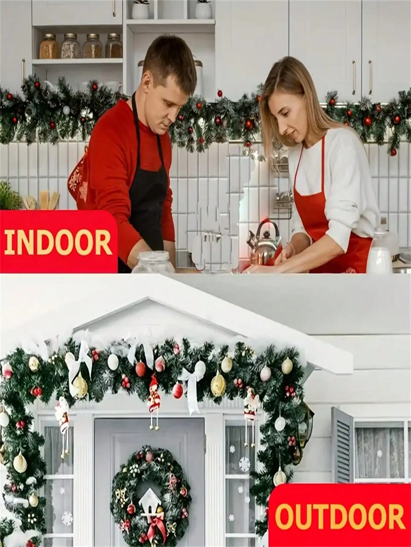 106inch Christmas Vine Wreath Decoration, Non-Luminous Artificial Wreath, Suitable for Indoor or Outdoor Use, High-Quality Soft Green Holiday