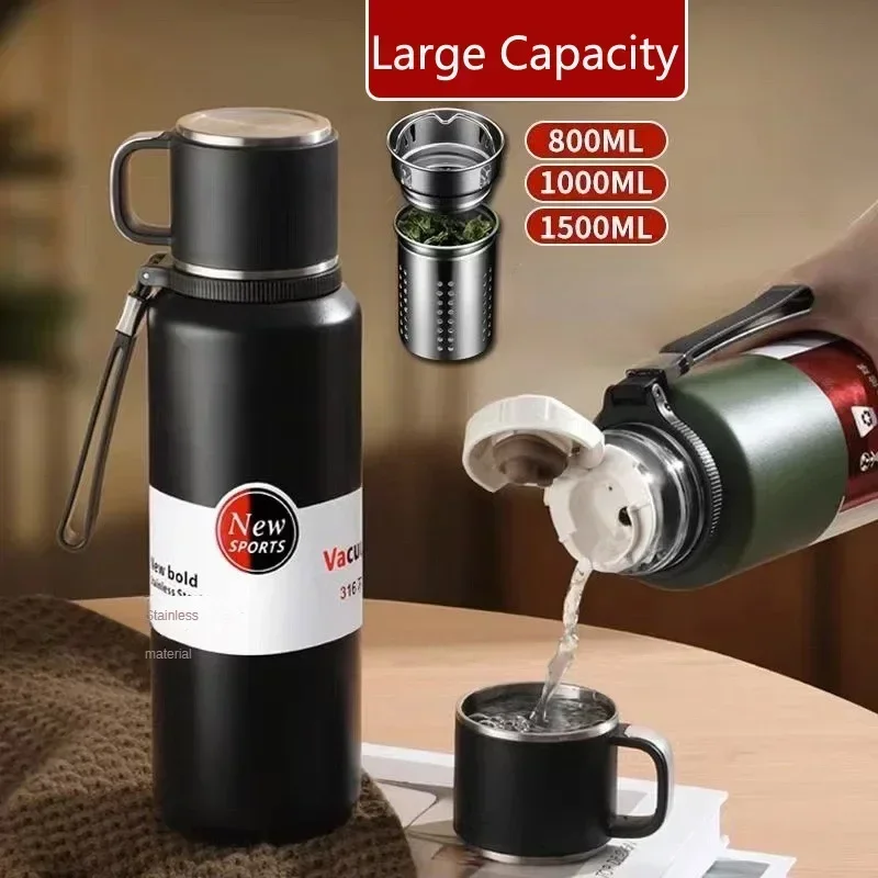 1000ml Coffee Thermos Bottle Keep Hot Cold Stainless Steel Thermos Vacuum Flasks Water Bottle 1.5L Tea Thermos Vacuum Kettle