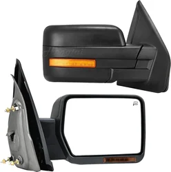 Towing Mirrors for 2007-2014 F150 Pickup Truck with Left Right Side Power Adjusted Heated Turn Signal Light with Black Housing