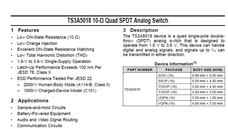 MCU-5018 TS3A5018 10Ω Vierkanaliger SPDT Analogschalter – Detail 3