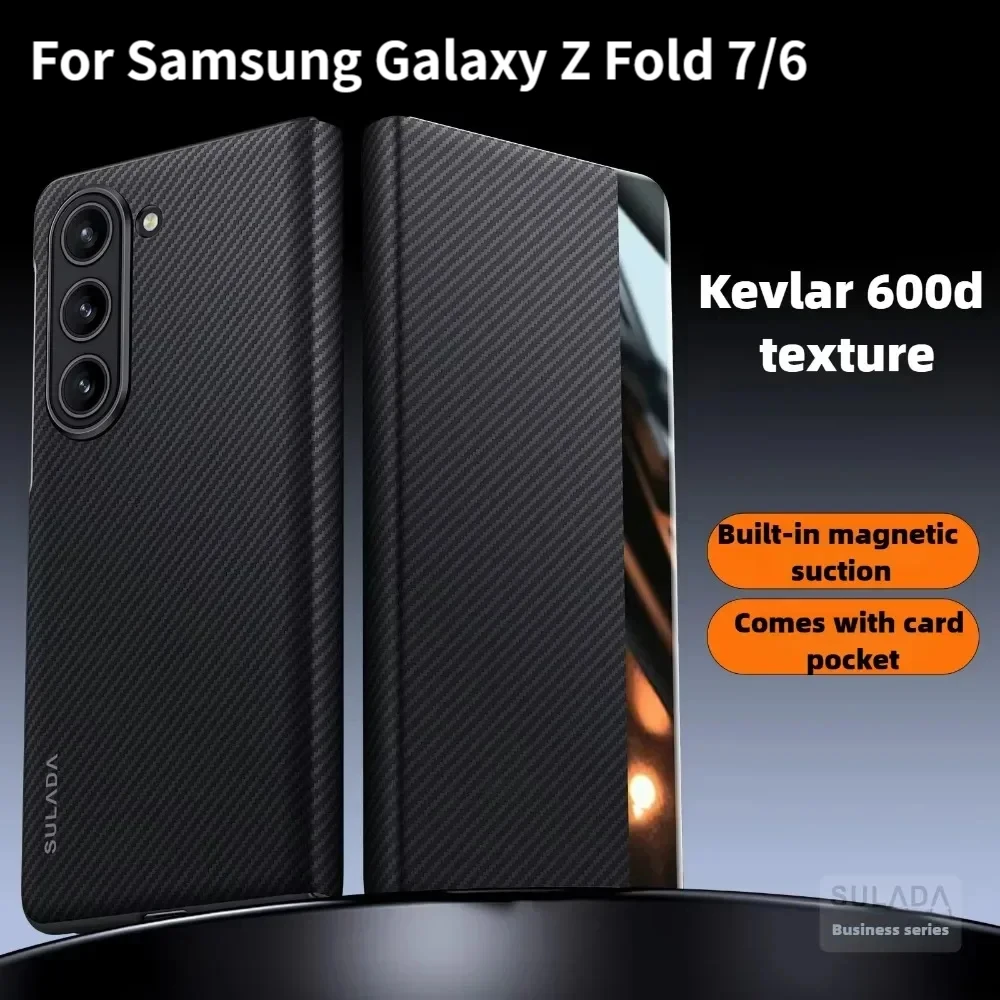 

For Samsung Galaxy Z Fold 7/6/5G Smart Window Carbon Fiber Texture Magnetic Phone Case with Card Holder Leather Flip Cover