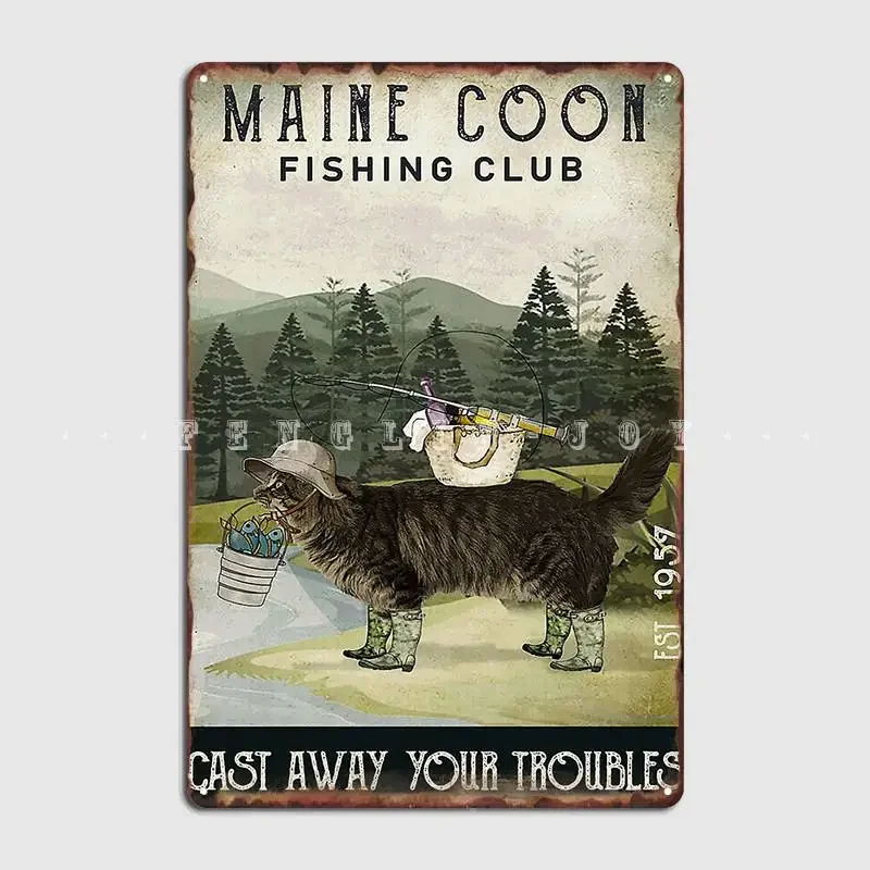 Maine Coon Cat Metal Sign Cinema Garage Mural Designing Painting Décor Tin Sign Poster