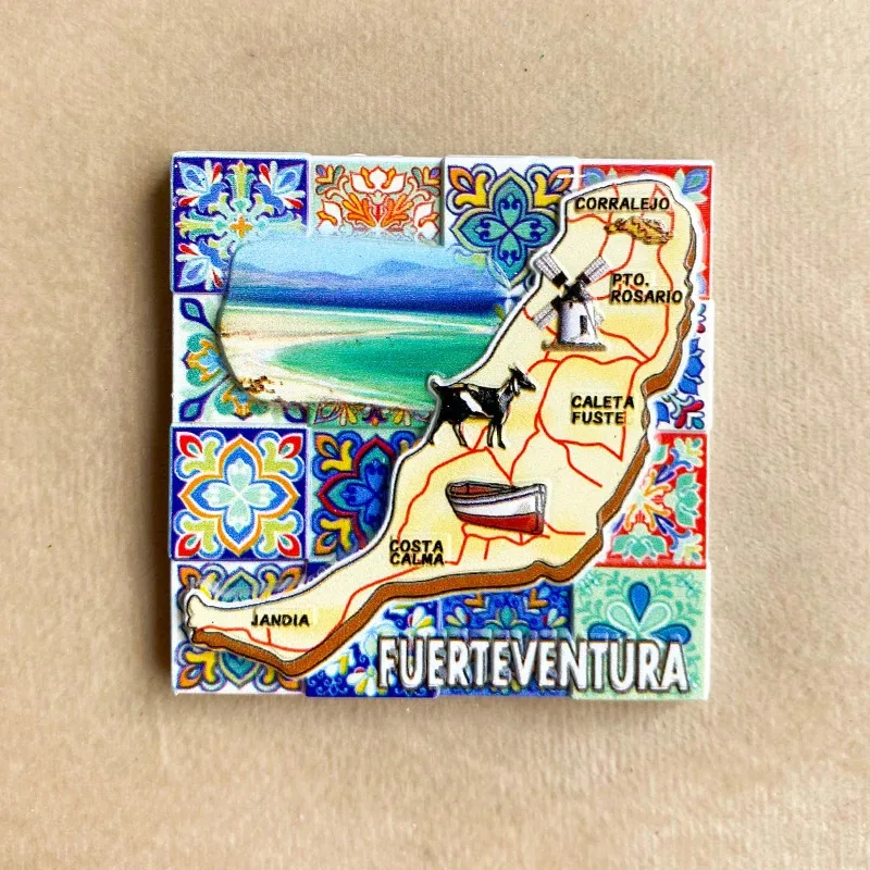 Imán de Refrigerador 3D con Mapa de Fuerteventura, España, Recuerdo de Viaje, Decoración para el Hogar, Artesanía, Paisaje
