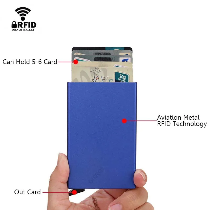 Rfid Card Holder Smart Wallet Cardholder Metal Thin Slim Men Women Wallets Pop Up Minimalist Small Black Mini Case Vallet Walets