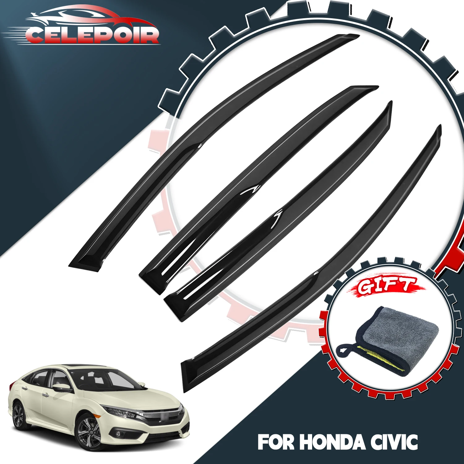 

For 2016-2021 Honda Civic 4 Door Hatch Window Visors Rain Guards Deflectors