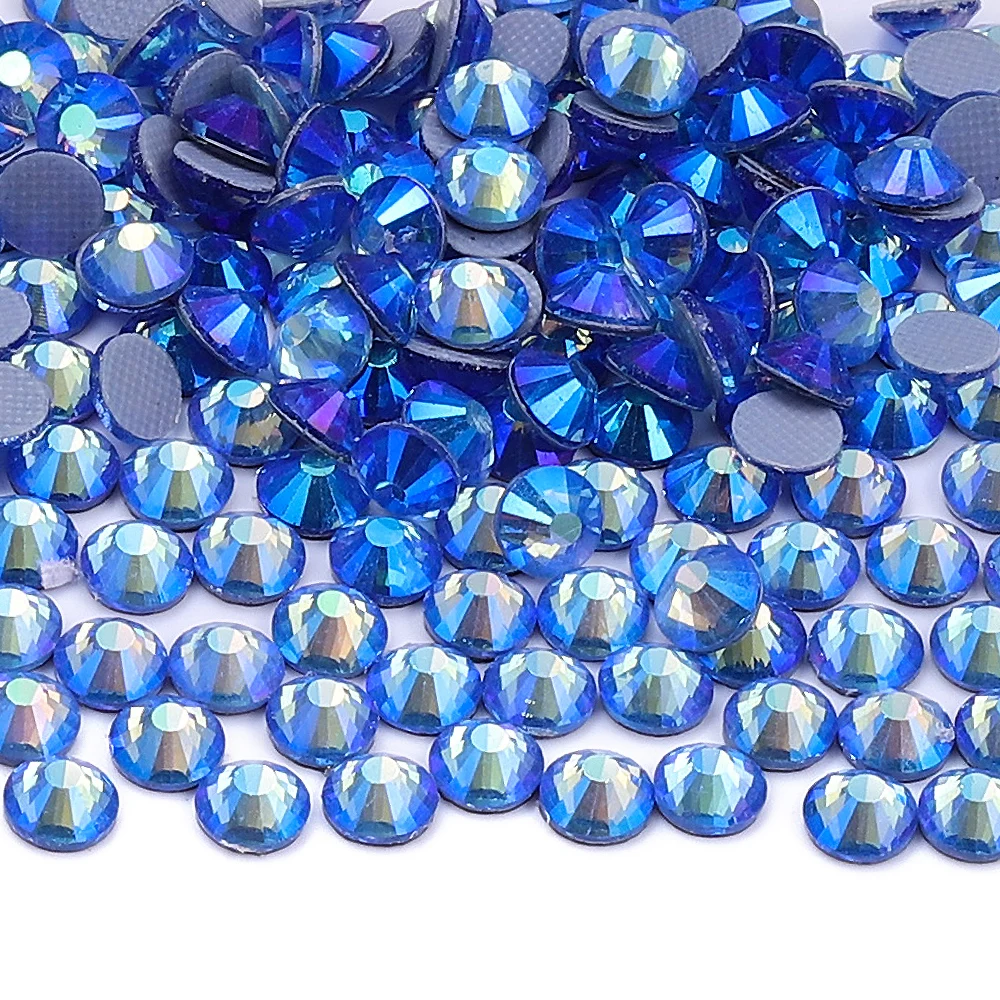 QIIY SS6-SS30 Blaue Serie Glaskristall-Strasssteine Hot-Fix Flatback Eisen auf Steinen für Hochzeitskleid Stoff Kleidung Dekoration