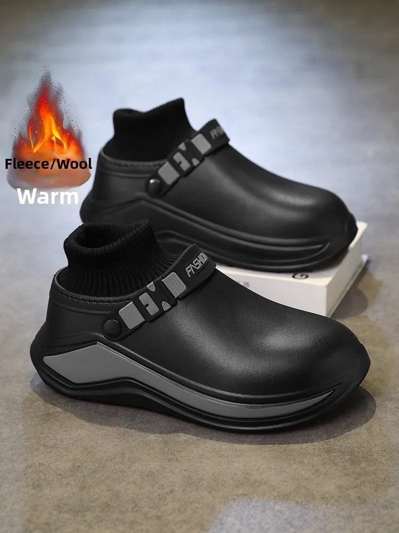 Men's Winter Thickened Fleece Lined Slippers with Sole Leather Fur Integrated Warm Anti - Slip Cotton Shoes Large Size 45