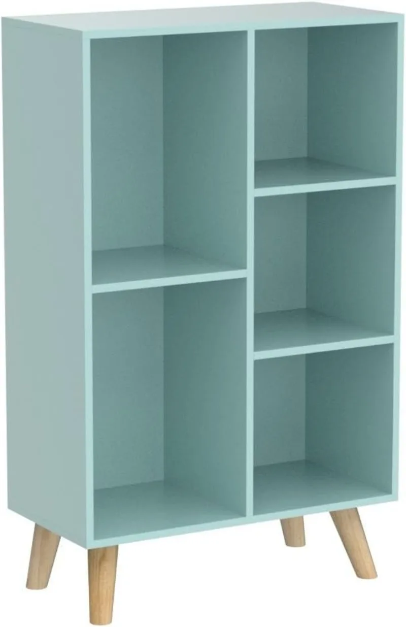 Wooden Open Shelf Bookcase - 3-Tier Floorstanding Display Cabinet Rack with Legs, 5 Cubes Free Standing Bookshelf, Tiffany