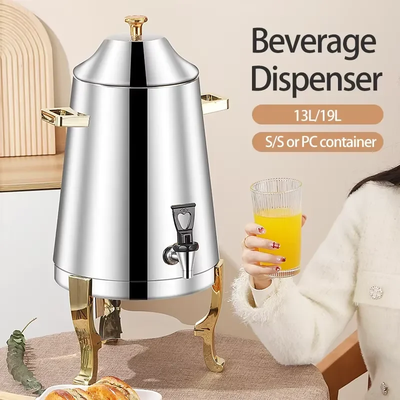 13L Stainless Steel Coffee Urn Electric Hot Water Boiler Dispenser for Party Wedding Catering Commercial Use Gold Silver