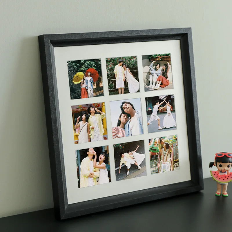 Deluxe Solid Wood Nine-Grid Photo Frame - Couples Picture Frame & Walnut Artwork Display for Home Decor