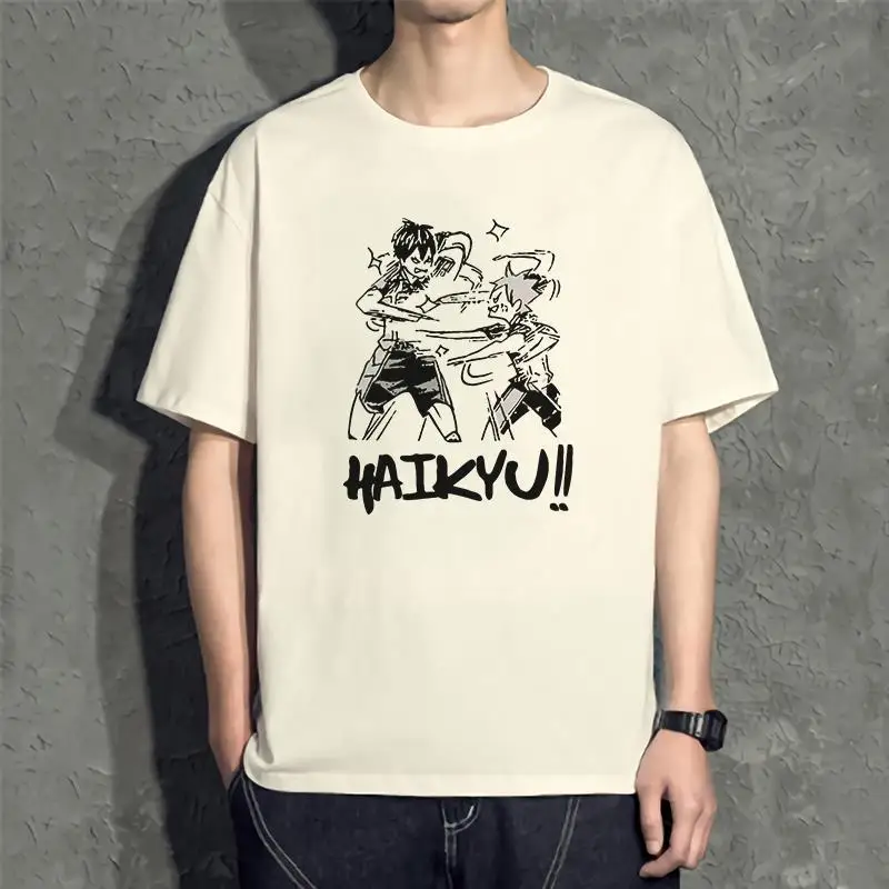 Japanese Anime Oya Oya Oya Haikyuu T Shirt Men Summer Tops Kuroo Cartoon T-shirt Karasuno Fly High Graphic Tees Male Beige New