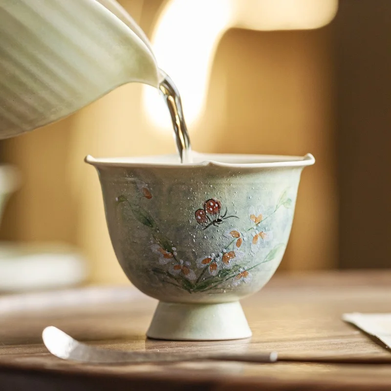 Hand Painted Orchid Tea Cup Ladies Personal Tasting Cup Household Ceramic Kung Fu Master Cup Elegant Tea Drinking Accessory