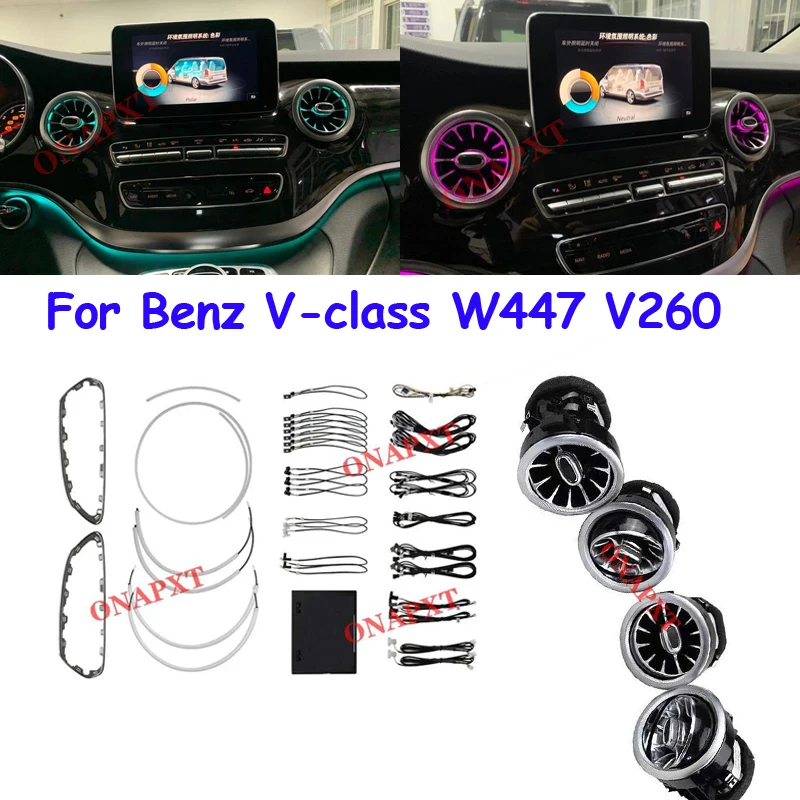 For Benz V-class W447 V260 Ambient Light Synchronous Original Atmosphere Lamp Front Dashboard AC Air Vent Turbine Nozzles