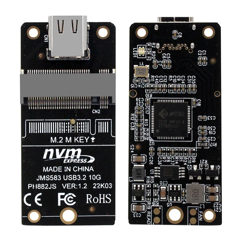 Adaptateur USB NVME NVME vers USB 3.1 TYPE C 10Gbps Riser M2 PCIE NVME SSD vers USB C Conveter JMS583 puce M clé pour 2230 M.2 NGFF SSD