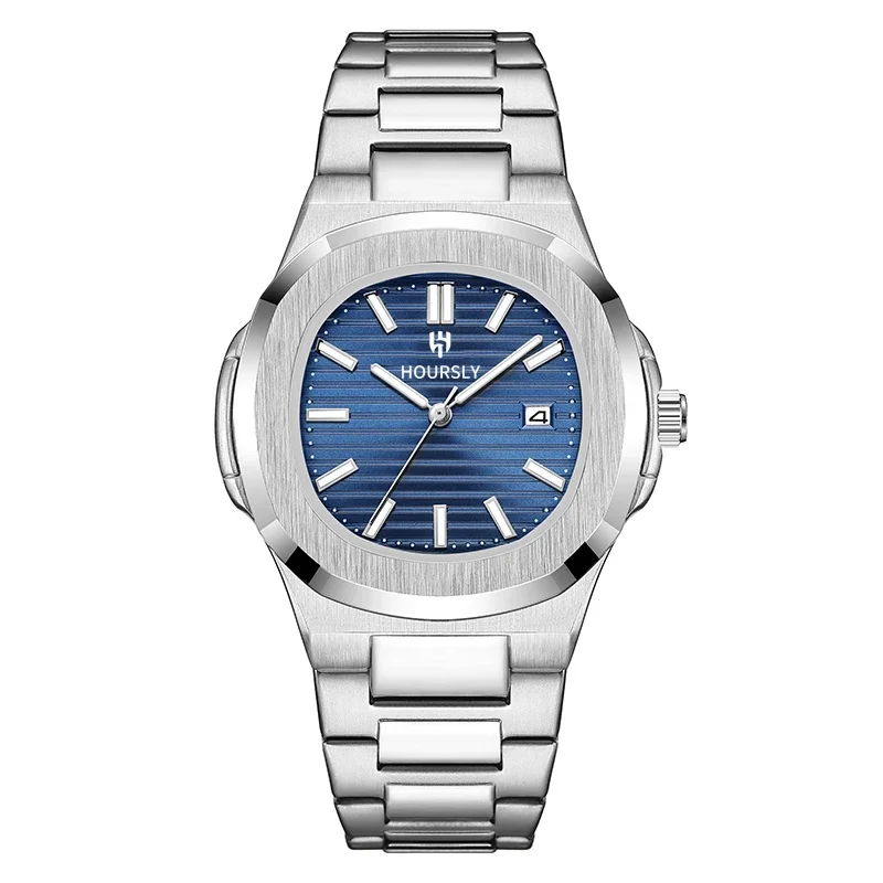 Reloj de lujo para hombre, Reloj de pulsera de cuarzo para hombre, Reloj clásico negro, azul, plateado, dorado, números romanos, Reloj de acero inoxidable para hombre de negocios