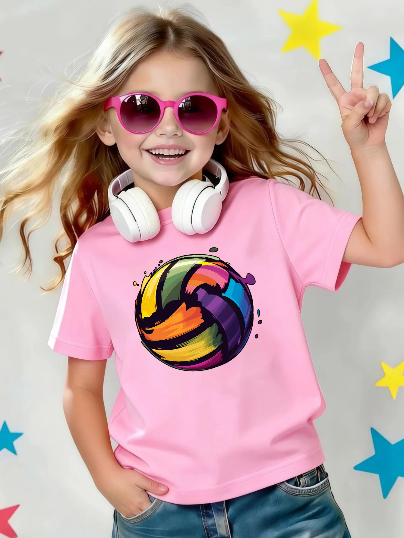 Colorful Graffiti Volleyball Art Pattern Print Kids Tee Boys Girls Cotton Summer Soft Casual Unisex Kids Short Sleeve Shirts
