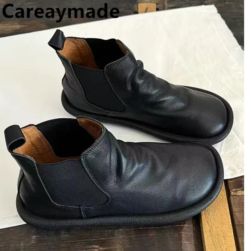 Careaymade-100 % Echt leder Damen stiefel, Retro weiche Leder kurze Stiefel, Damen weiche Sohlen bequeme vielseitige Schuhe