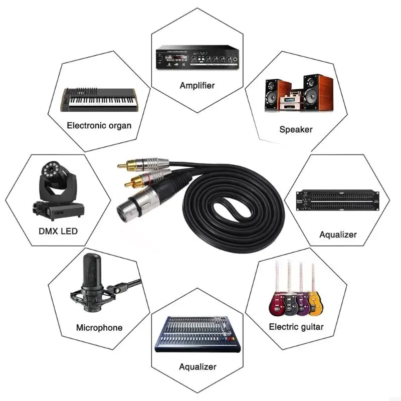Q6PA 2RCA to XLR Sound Cable for Home Music Setup, PET Coating for Recording and Stage Sound Wiring Shared Sound Scenarios