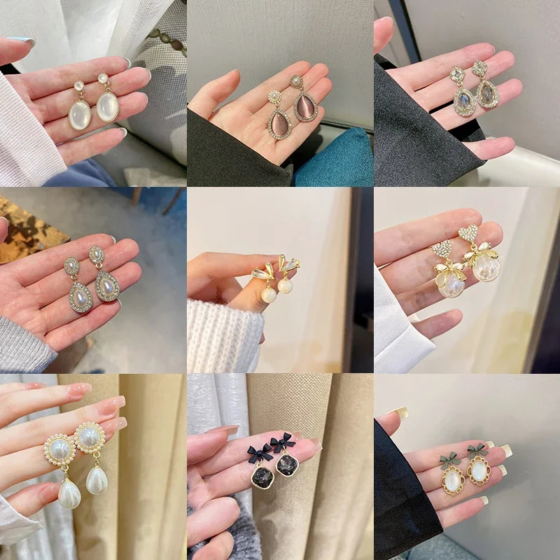 Set 13/15 Paia Orecchini A Clip Per Donne - Pendenti In Oro, Fiore, Perla, Zircone - Senza Foro